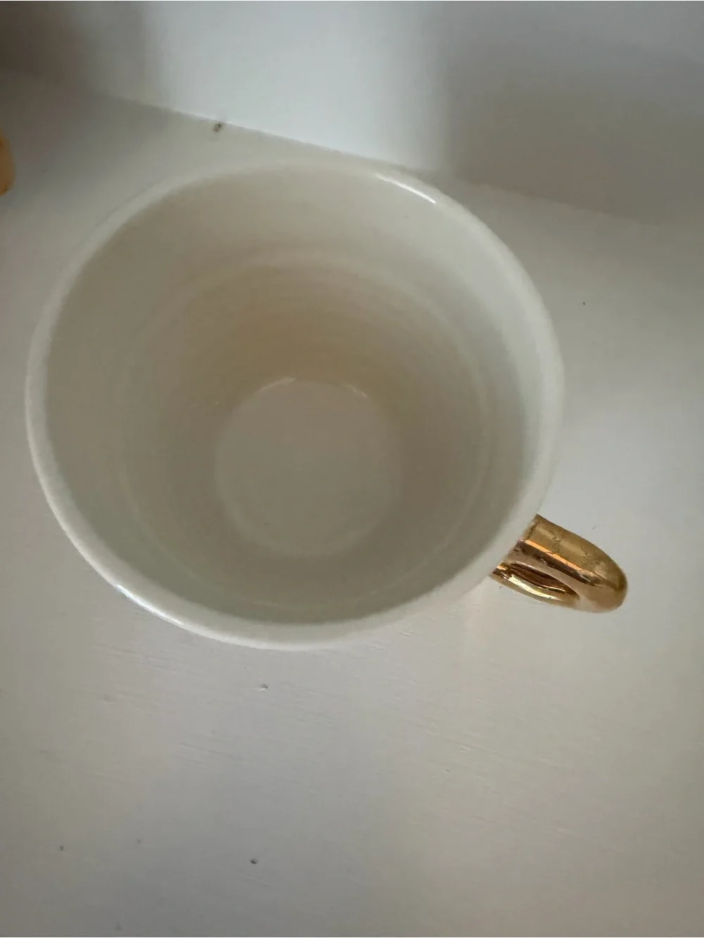Anthropologie Hand-Painted Navy Stripe Ceramic Cup with Gold Handle